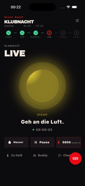 THE KEY, Station 4: Live mit ruhigem Status-Puls, Wasser, Pause, Schrittzähler