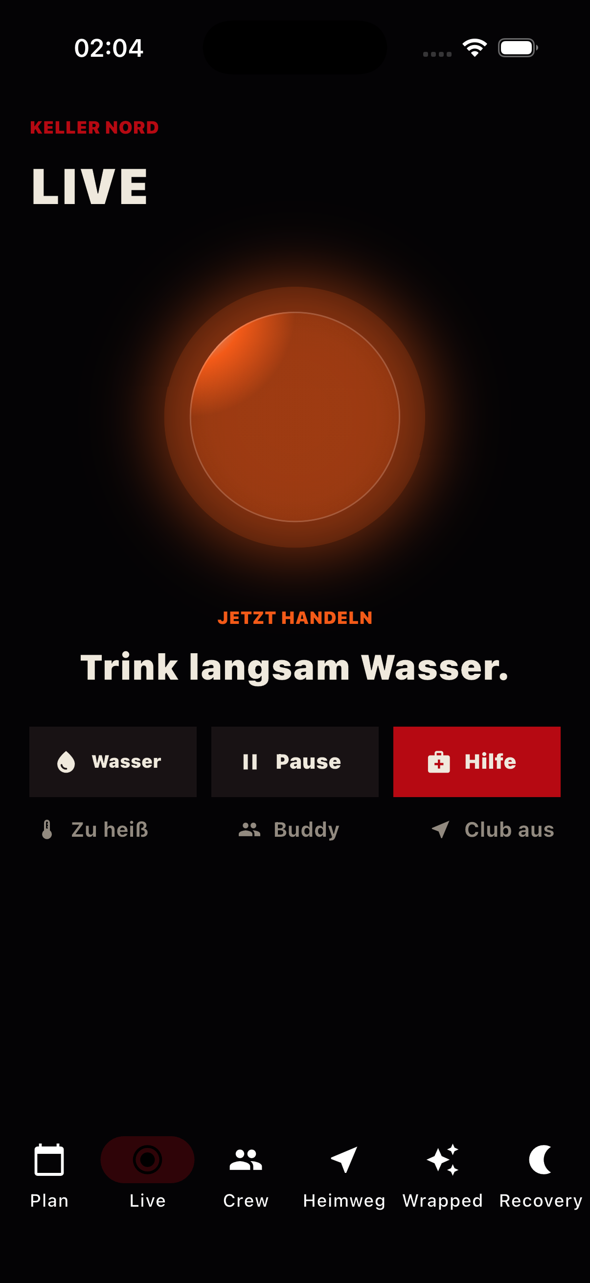 Live-Screen mit glühendem Status-Puls